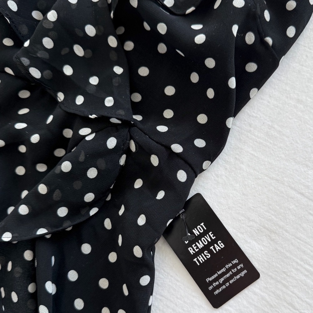 Express black & white polka dot midi dress with ruffle detail - Picture 4 of 7